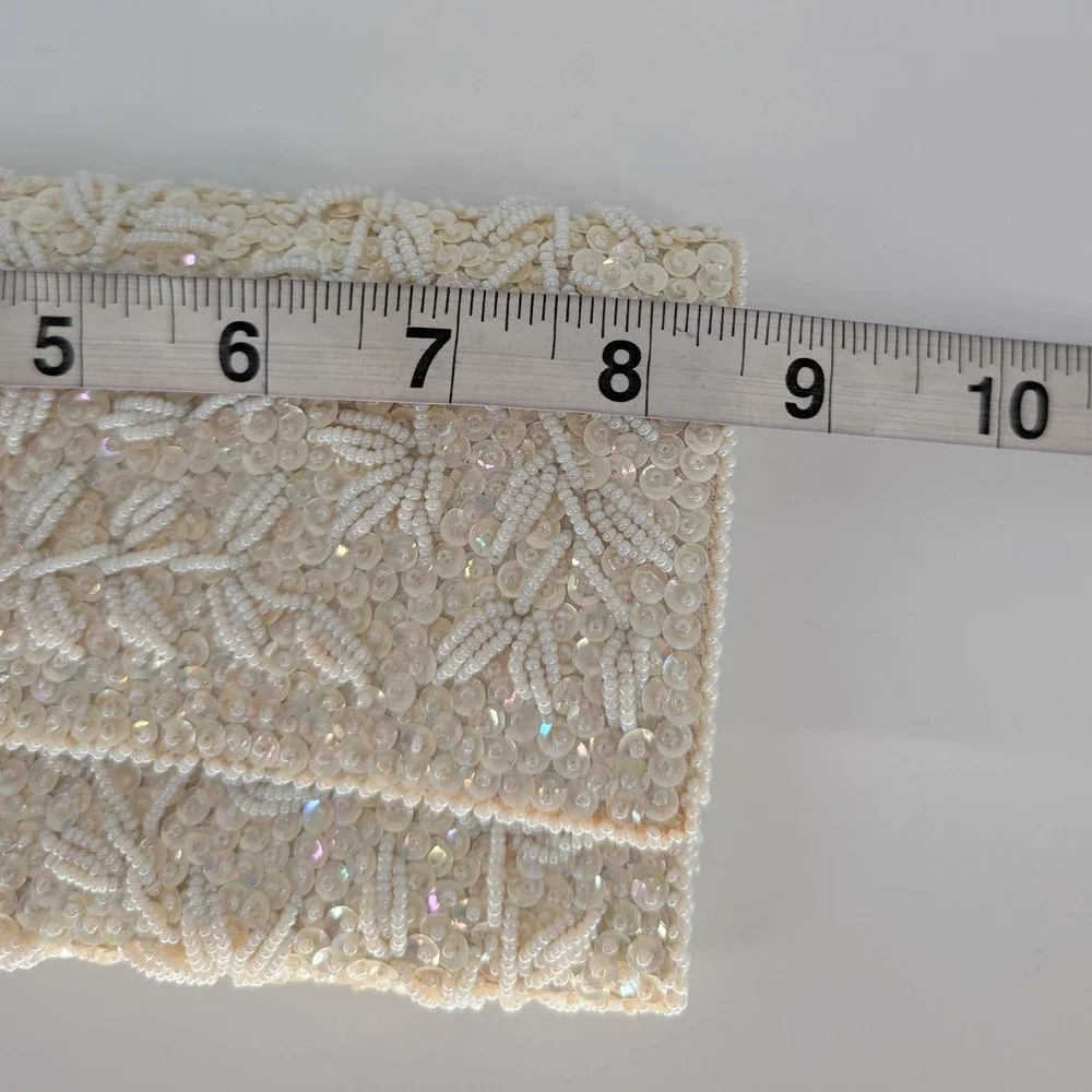 VTG Clutch Bag OS Cream Beaded Sequin Floral Leaf Evening Cocktail Bridal Retro